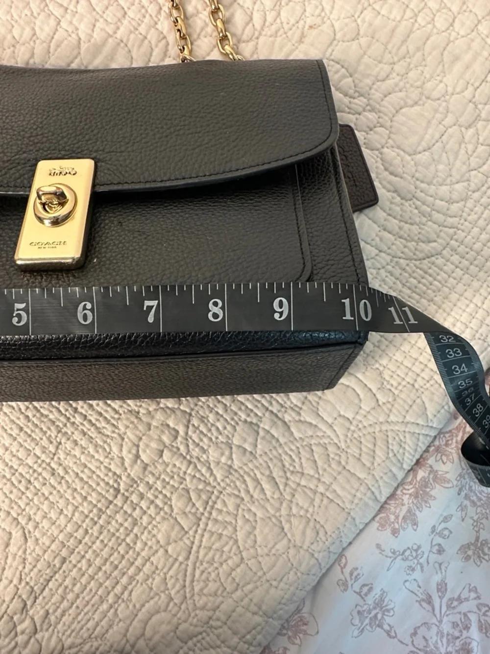 Black Leather‎ Shoulder Bag with Gold Hardware